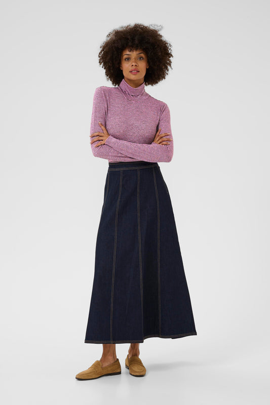 Alexandra Jersey Rollneck - Pink/Brown stripe