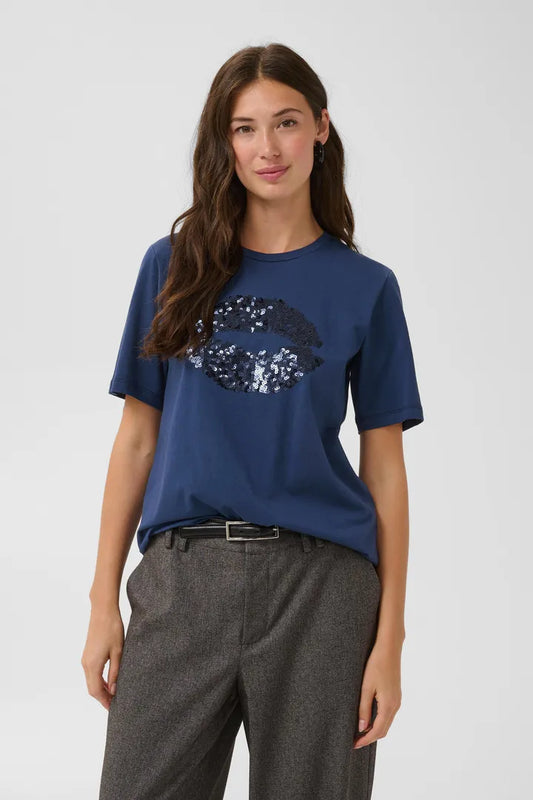 Bree Gith Sequin T-Shirt - Insignia Blue