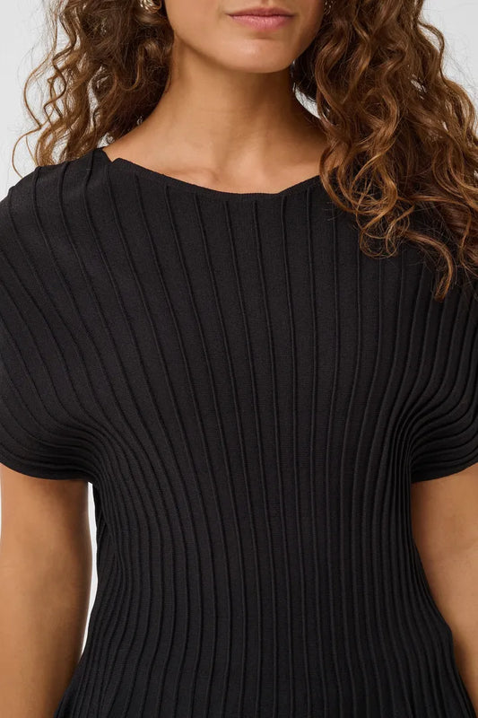 Heart Knit Capsleeve Blusa - Black