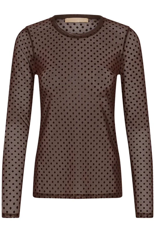 Laya Mesh Blus - Brown Dot