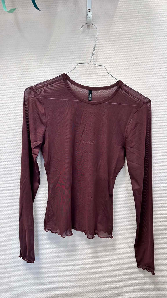 Nox Long Sleeve Mesh Blus - Brún