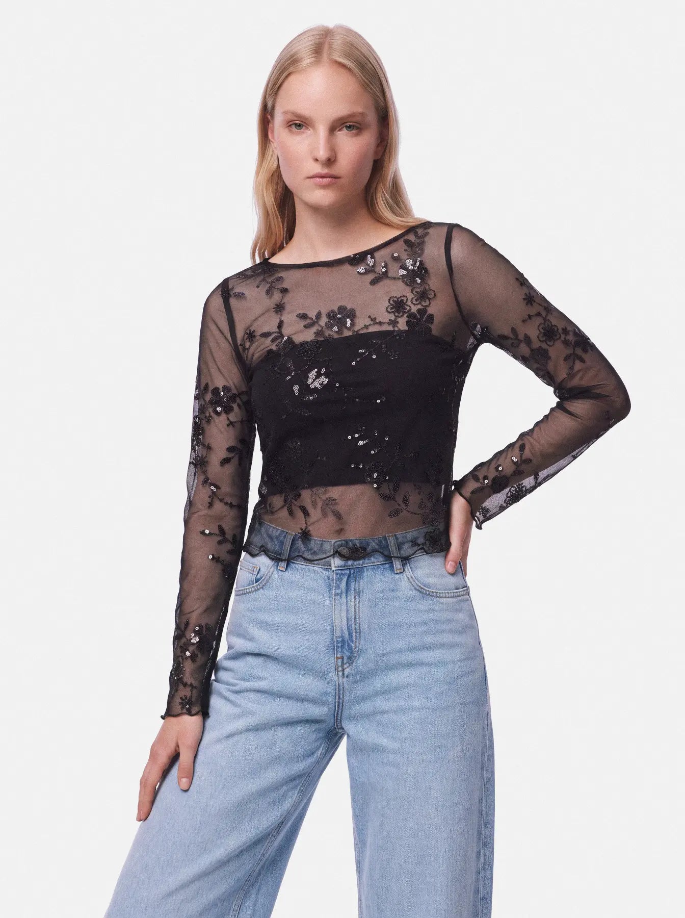 Evita Mesh Blusa - Dark Grey