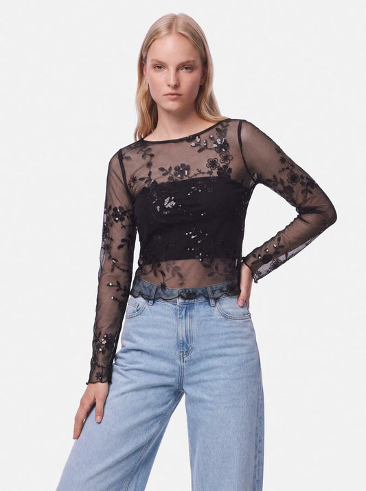 Evita Mesh Blusa - Dark Grey