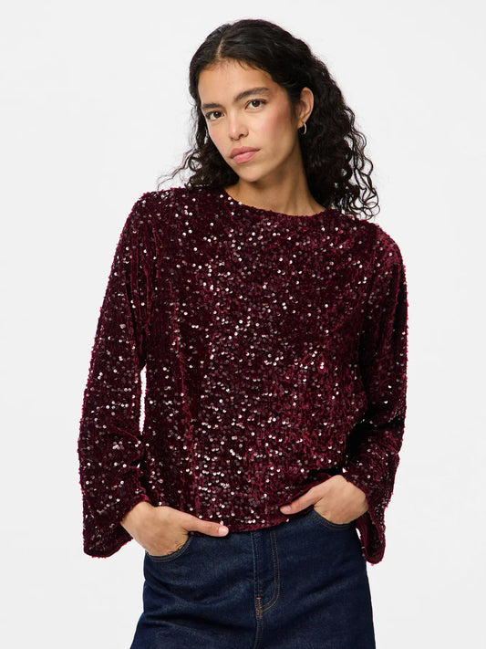 Kam Pailett Blusa - Tawny Port