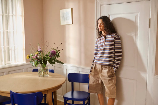 Taty Polo Blusa - Brown/Blue Stripe