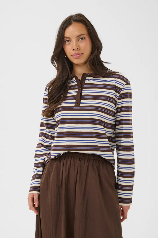 Taty Polo Blusa - Brown/Blue Stripe