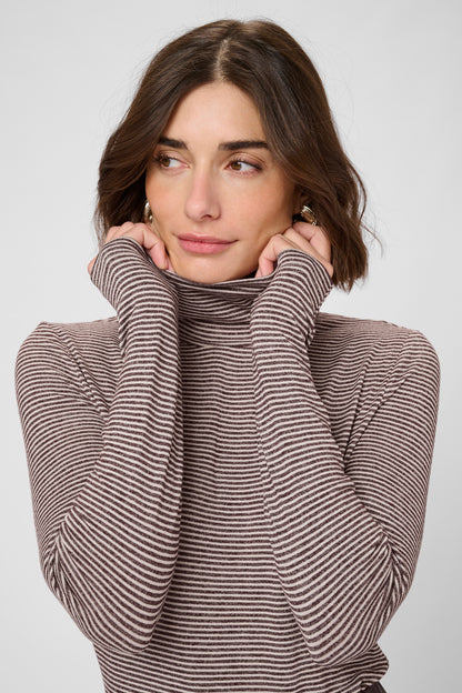 Alexandra Jersey Rollneck - Bordeaux/Whitecap Stripe