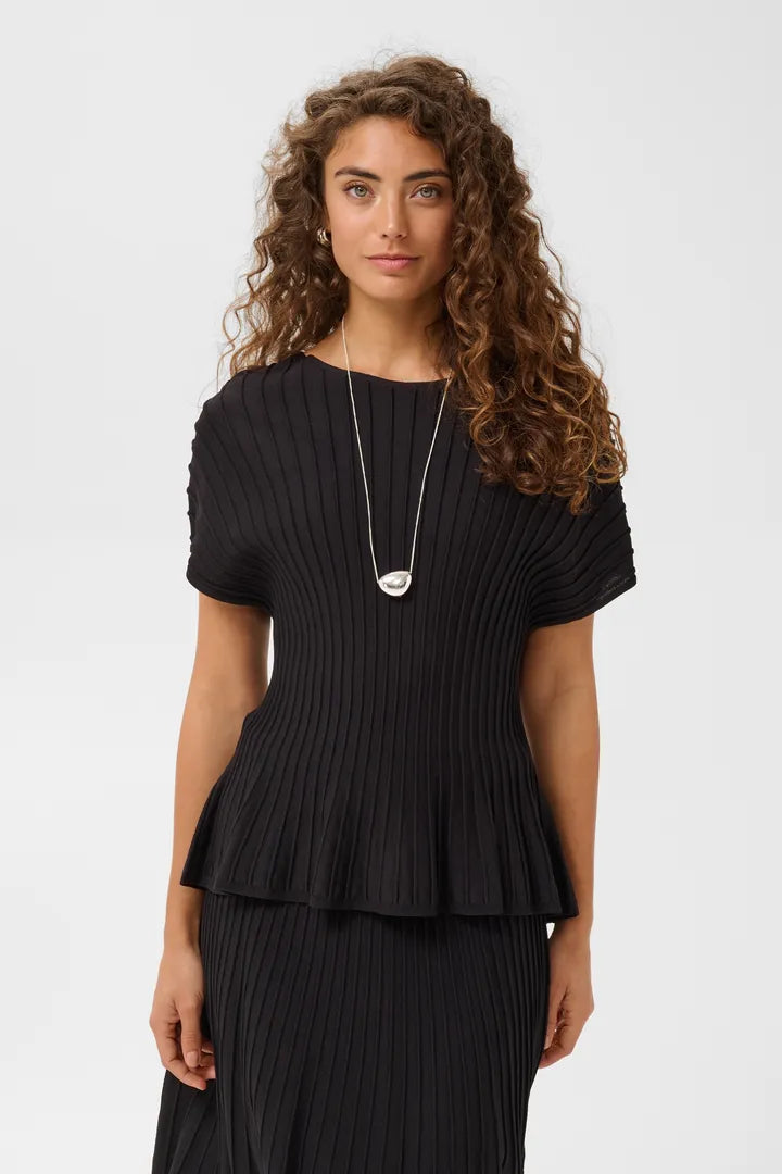Heart Knit Capsleeve Blusa - Black