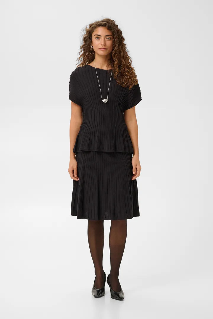 Heart Knit Capsleeve Blusa - Black