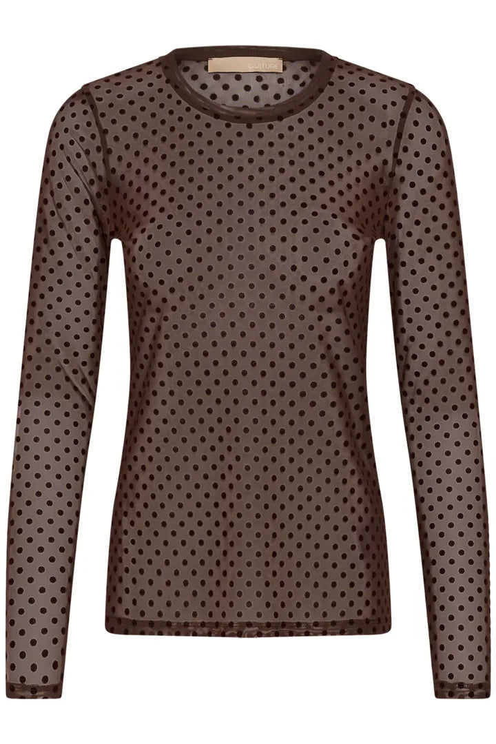 Laya Mesh Blus - Brown Dot