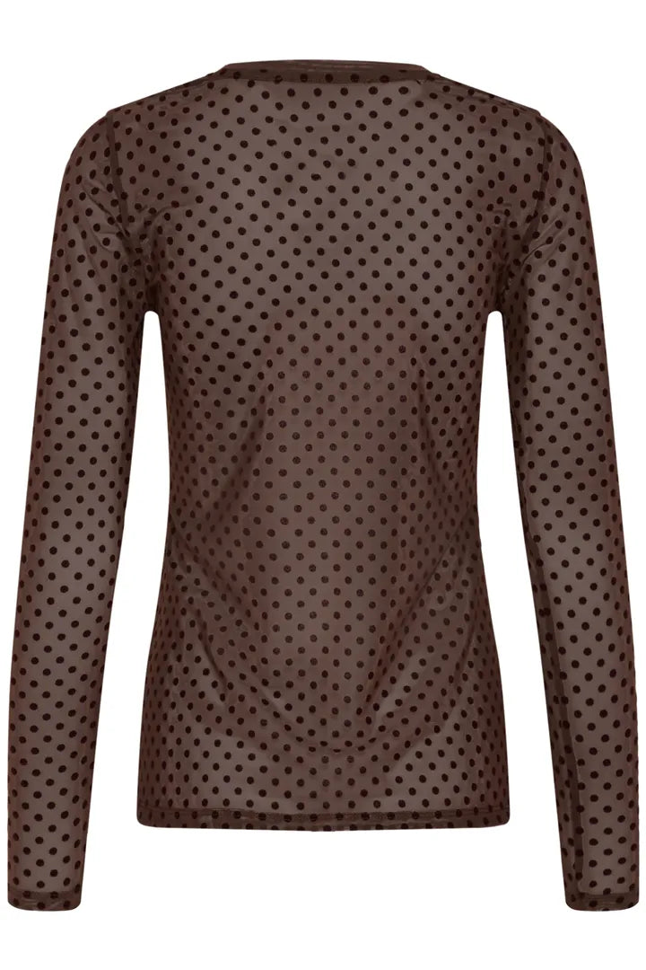 Laya Mesh Blus - Brown Dot