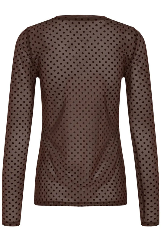 Laya Mesh Blus - Brown Dot