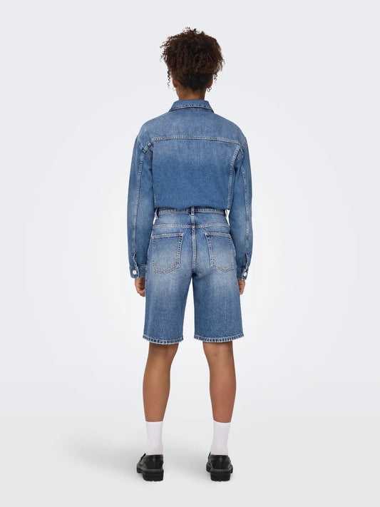 Mate Baggy Long Shorts - Medium Blue Denim