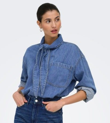 Alisia Bow Shirt - Blue Denim
