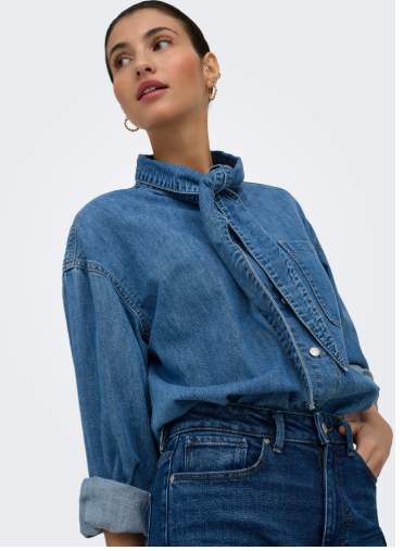 Alisia Bow Shirt - Blue Denim