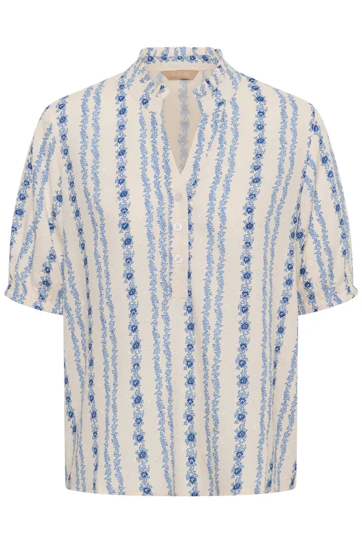 Hollie Blusa - Blue/White Graphic