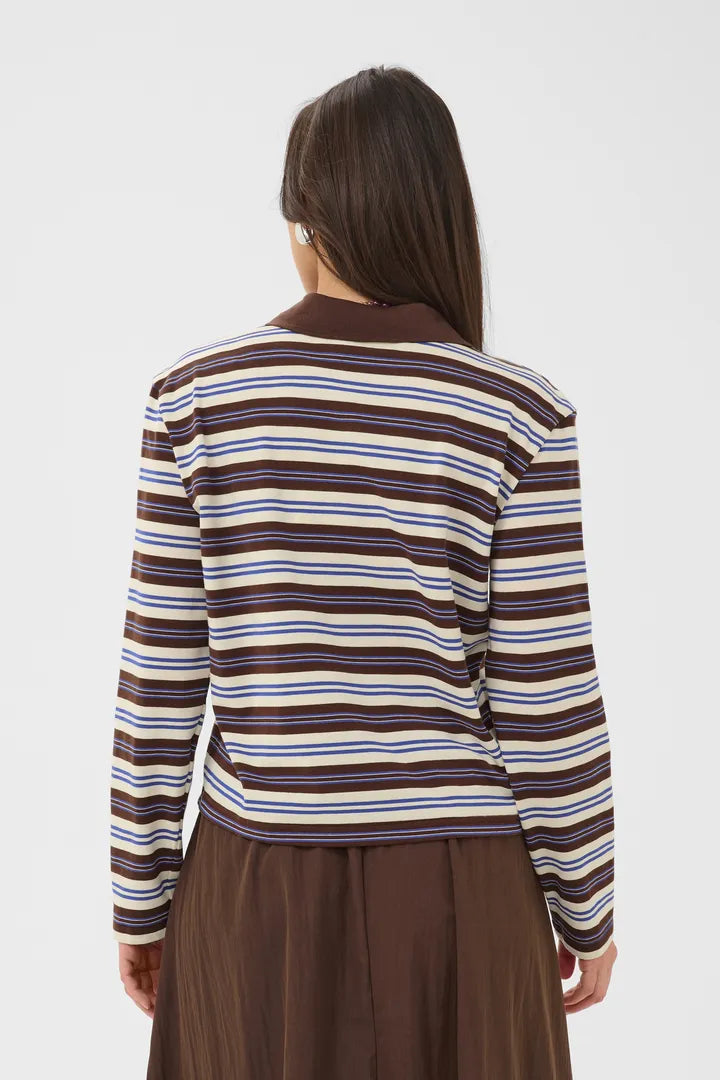 Taty Polo Blusa - Brown/Blue Stripe